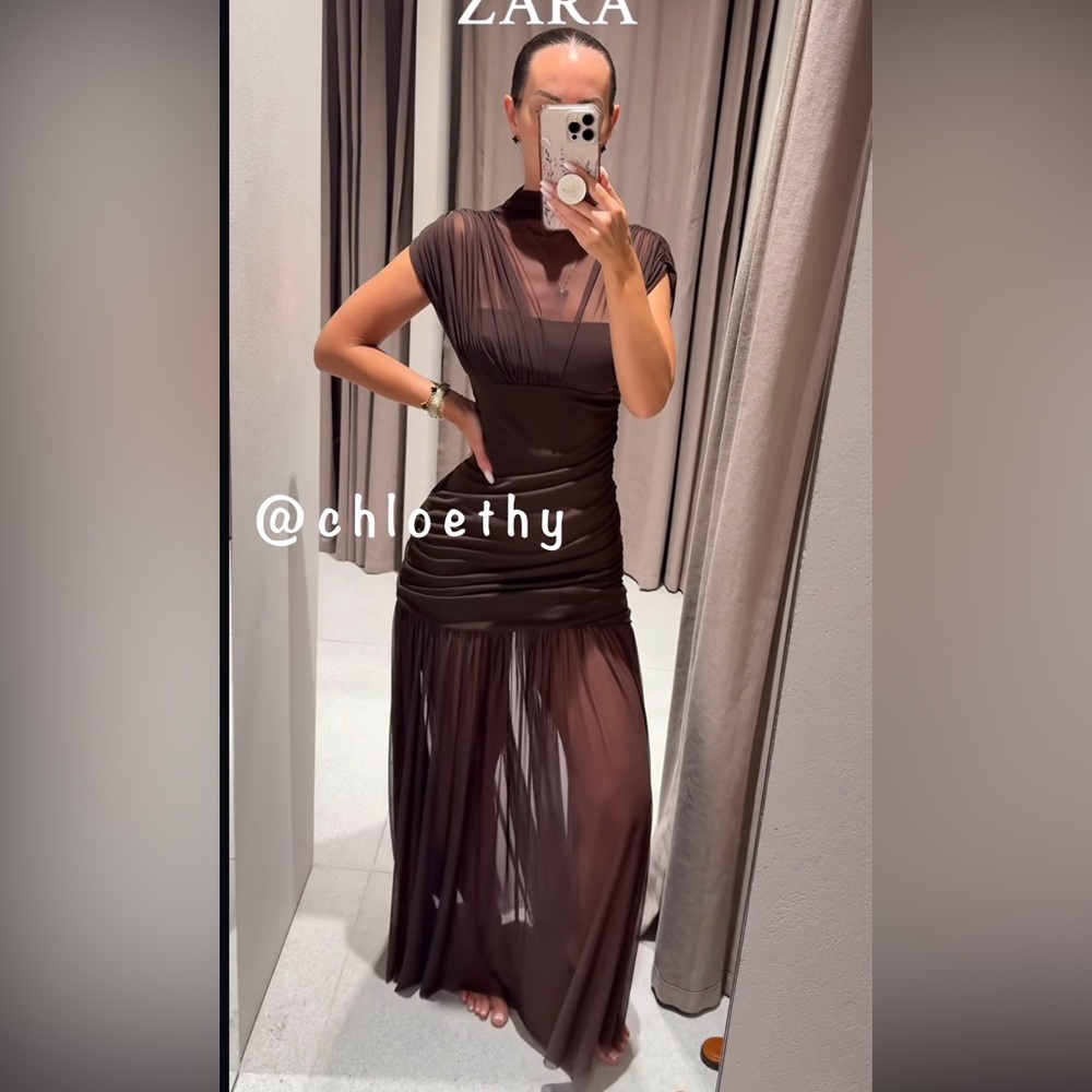 Zara Asymmetrical Brown Dress - Picture 10 of 10